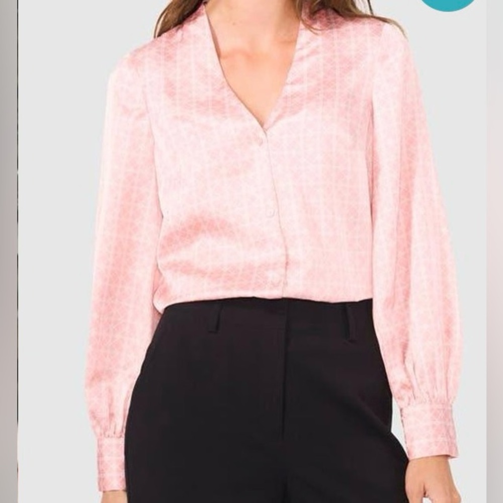 Halogen Women’s Collarless Satin Button-Up Shirt in Bridal Rose - Sz 1